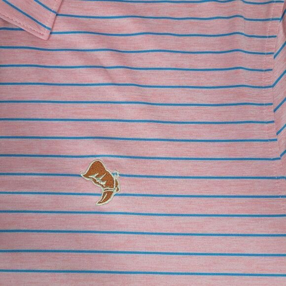 Johnnie-O Men's Golf Polo Shirt Size  L Pink Blue Striped Performance - Picture 6 of 10